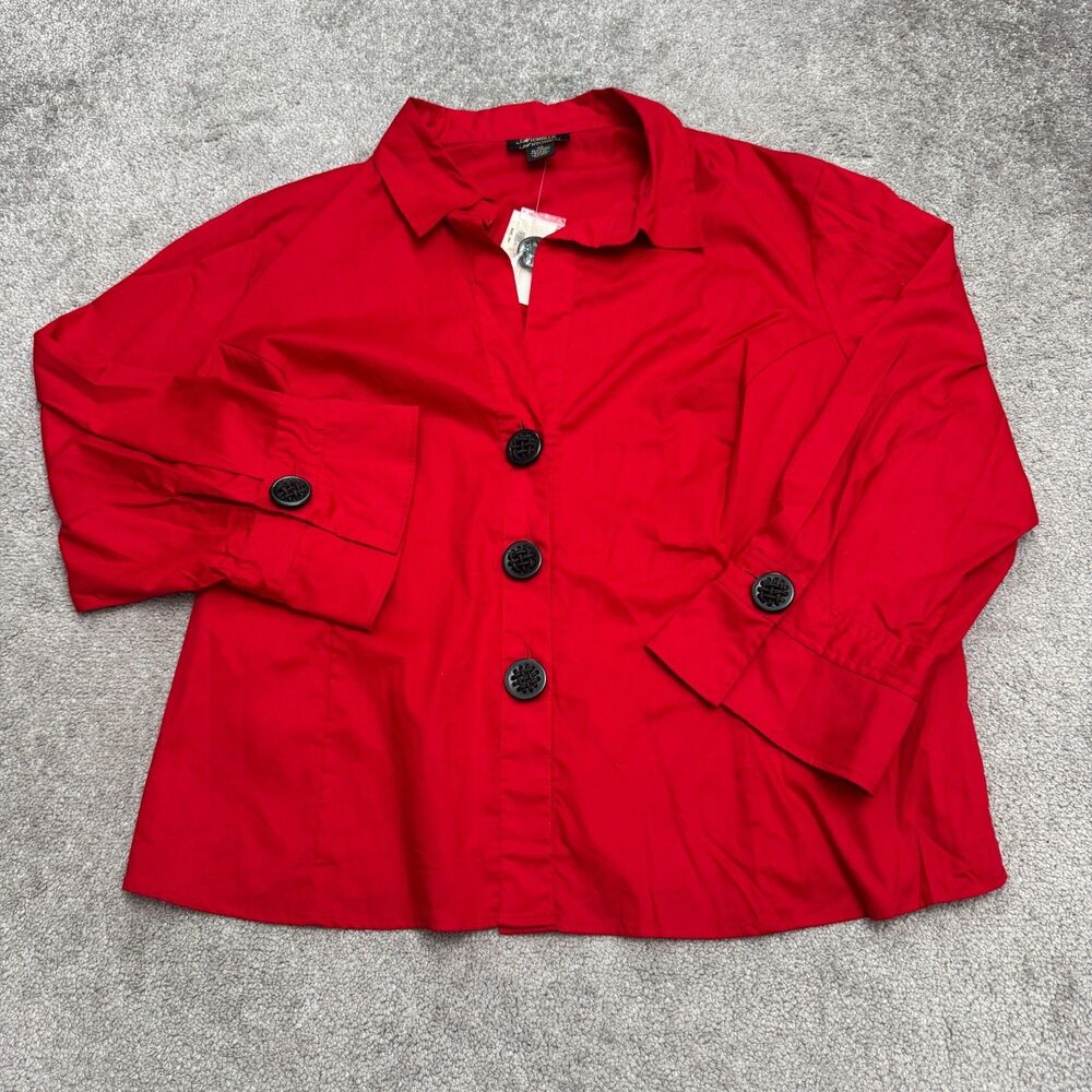 Michelle Antonelli Big Button Front Split V-Neck Blouse Womens 2X Cherry Red Top